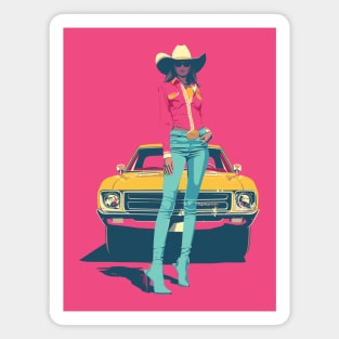 Retro Cosmic Cowgirl: Vintage Sci-Fi Western Inspired Art Magnet